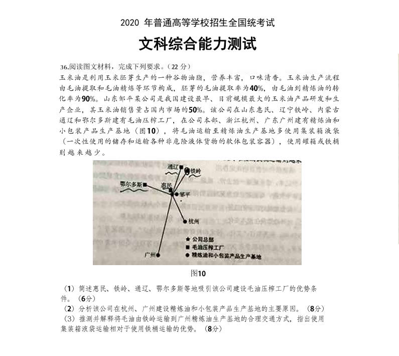 山東三星集團玉米油登上了2020全國高考卷！這道題你會怎么答？